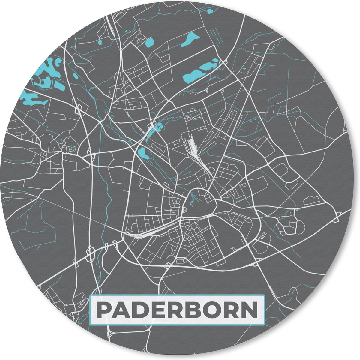 Muismat rond 30x30 cm - Mousepad Blauw – Duitsland – Plattegrond – Stadskaart – Kaart – Paderborn - Ronde muismatten - Stadskaart
