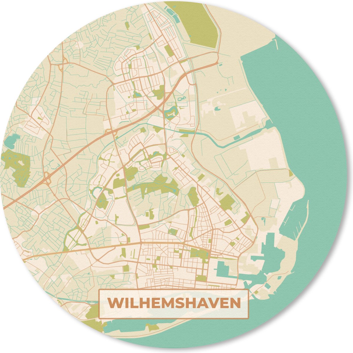Muismat rond 20x20 cm - Mousepad Wilhelmshaven - Plattegrond - Kaart - Stadskaart - Vintage - Ronde muismatten - Stadskaart