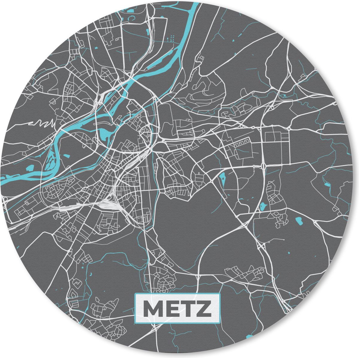 Muismat rond 20x20 cm - Mousepad Frankrijk - Plattegrond - Kaart - Stadskaart - Metz - Ronde muismatten - Stadskaart