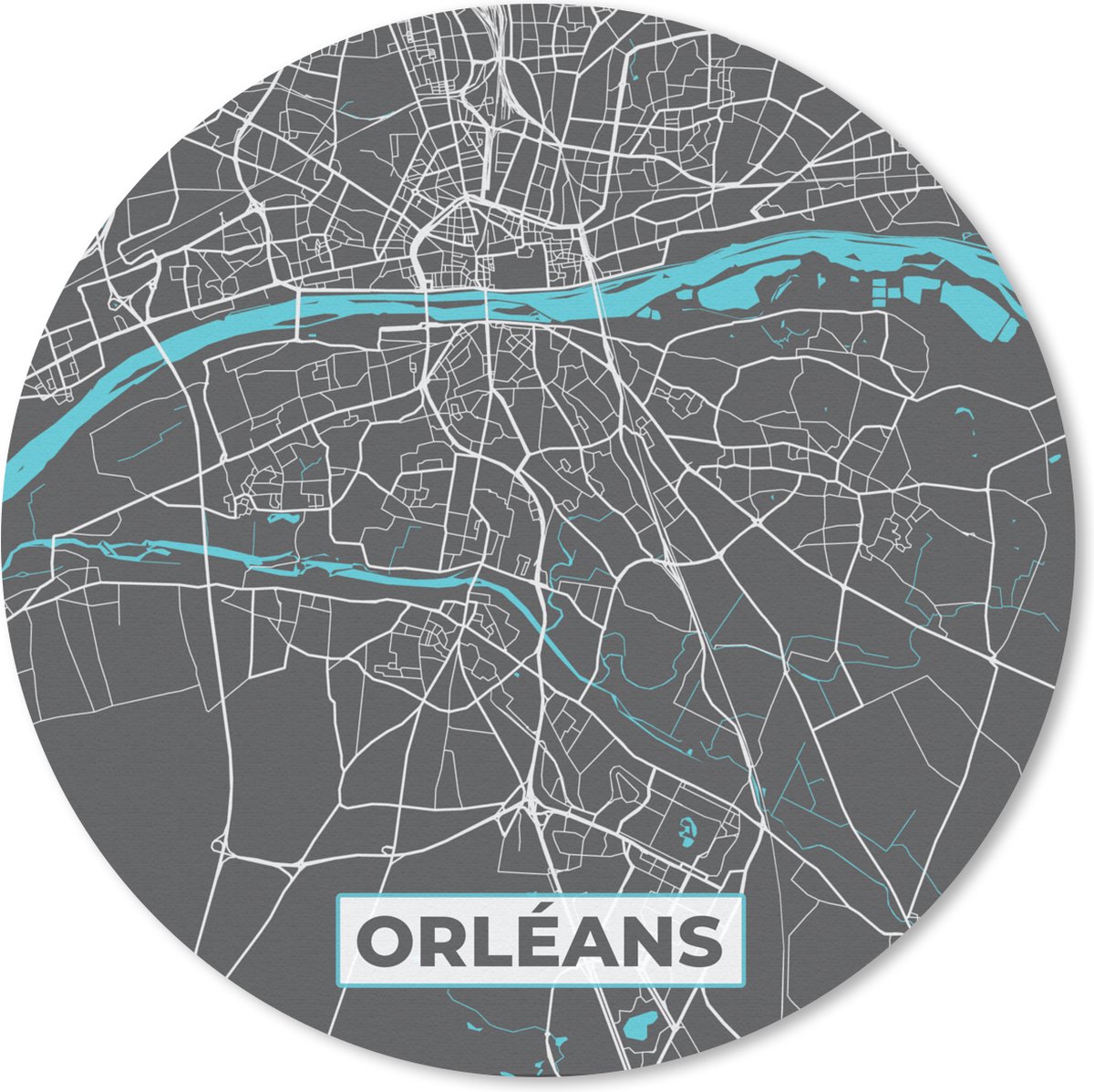 Muismat rond 20x20 cm - Mousepad Orléans - Plattegrond - Kaart - Stadskaart - Frankrijk - Ronde muismatten - Stadskaart