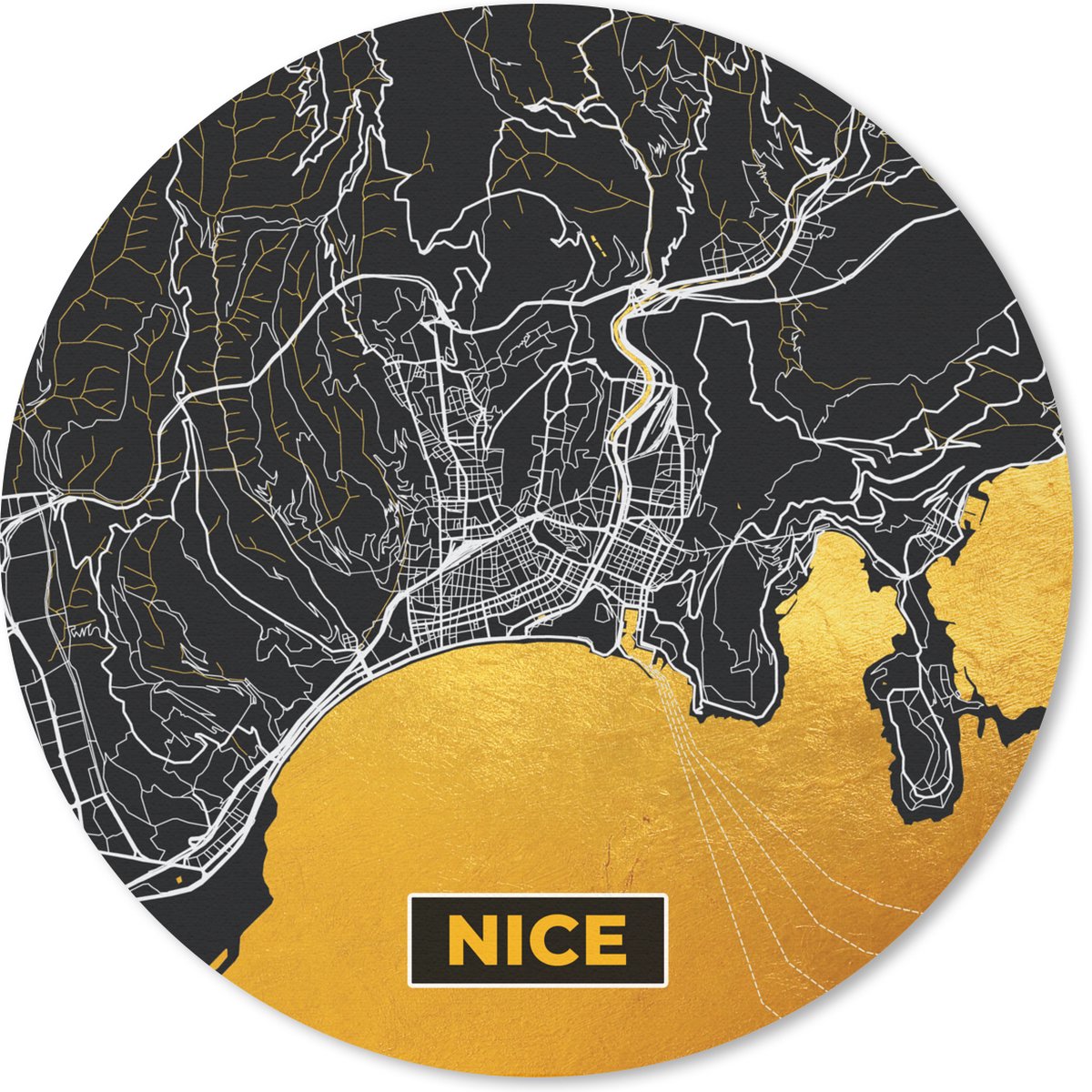 Muismat - Mousepad - Rond - Stadskaart – Nice - Frankrijk – Kaart – Plattegrond - 20x20 cm - Ronde muismat