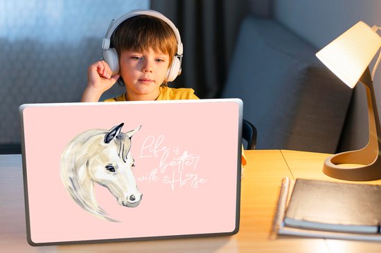 Sticker ordinateur portable - 15,6 pouces - Citations - Proverbes - La Life est meilleure avec un cheval - Paarden