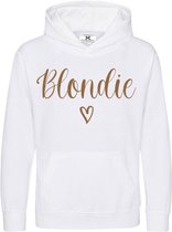 Hoodie wit-mocca-blondie-trui met capuchon tekst-Maat 110/116