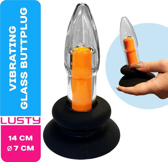 Lusty Glazen Buttplug met Vibratie en Zuignap - 14 x 7 cm - 10 Vibratiestanden - Oplaadbaar - Anaal Plug - Luxe Butt Plug - Glass Anal Plug