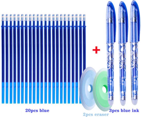 Uitwisbare pennen- 3 stuks-  Inclusief 22 refill- Uitwisbare pen- Erasable pen- Uitwisbaar- Uitgumbaar- Navul inkt- Rollerball pen- Gumbaar- Wisbaar- Uitwisbare inkt - shopgoed
