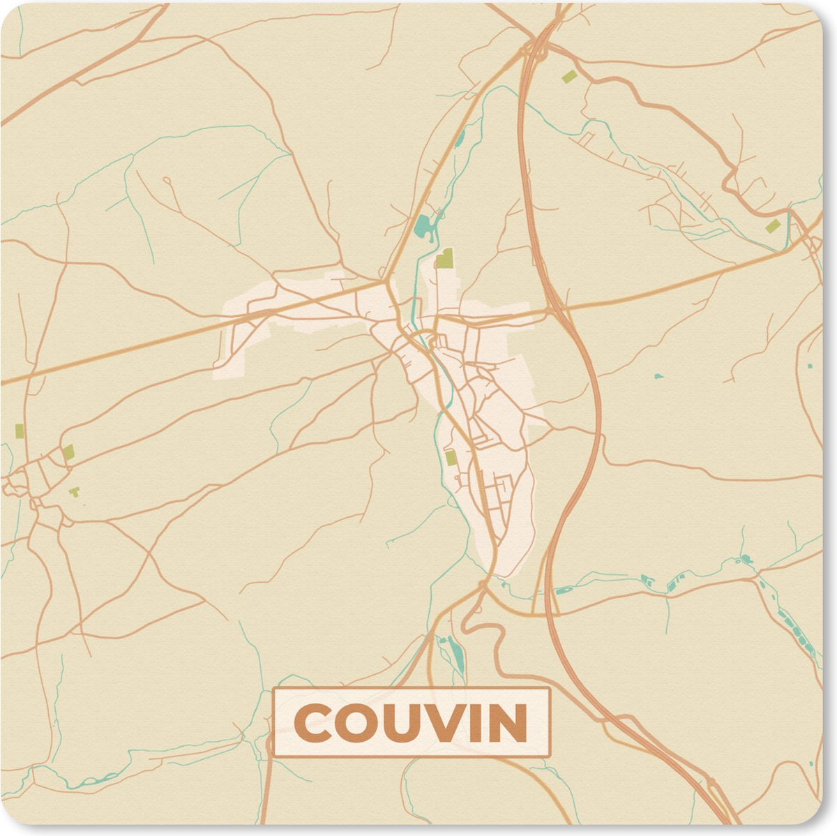 Muismat 30x30 cm - Mousepad België - Couvin - Kaart - Plattegrond - Stadskaart - Muismatten - Stadskaart