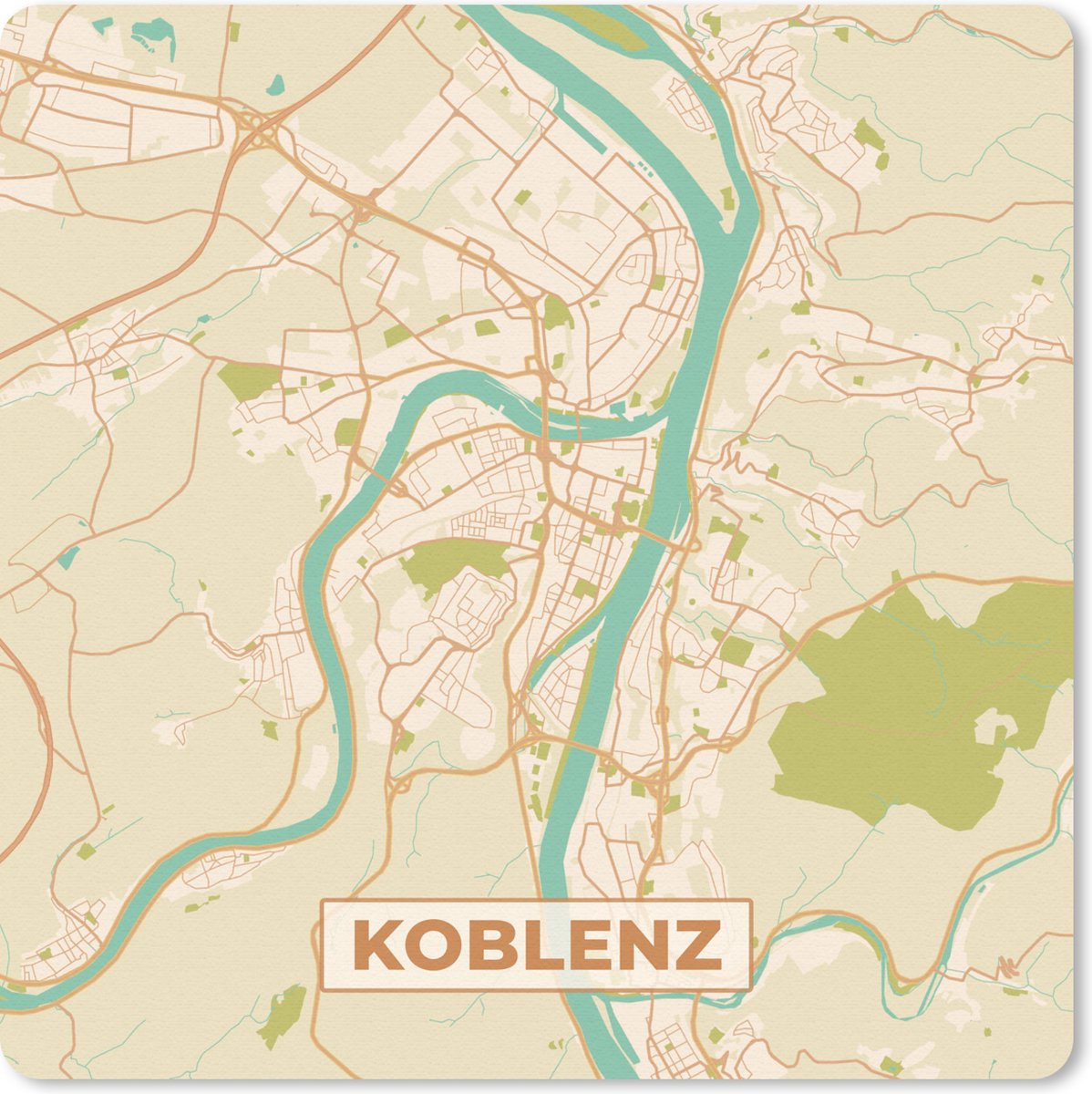 Muismat 20x20 cm - Mousepad Koblenz - Vintage - Kaart - Plattegrond - Stadskaart - Muismatten - Stadskaart
