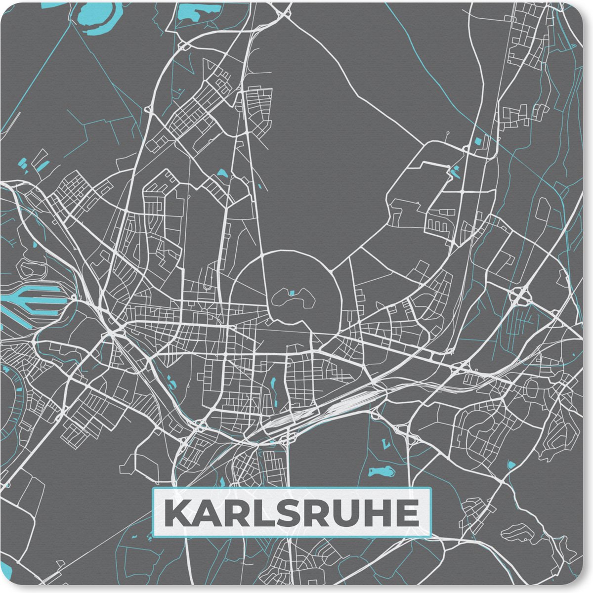 Muismat - Mousepad - Stadskaart – Karlsruhe – Duitsland – Plattegrond – Kaart - 30x30 cm - Muismatten