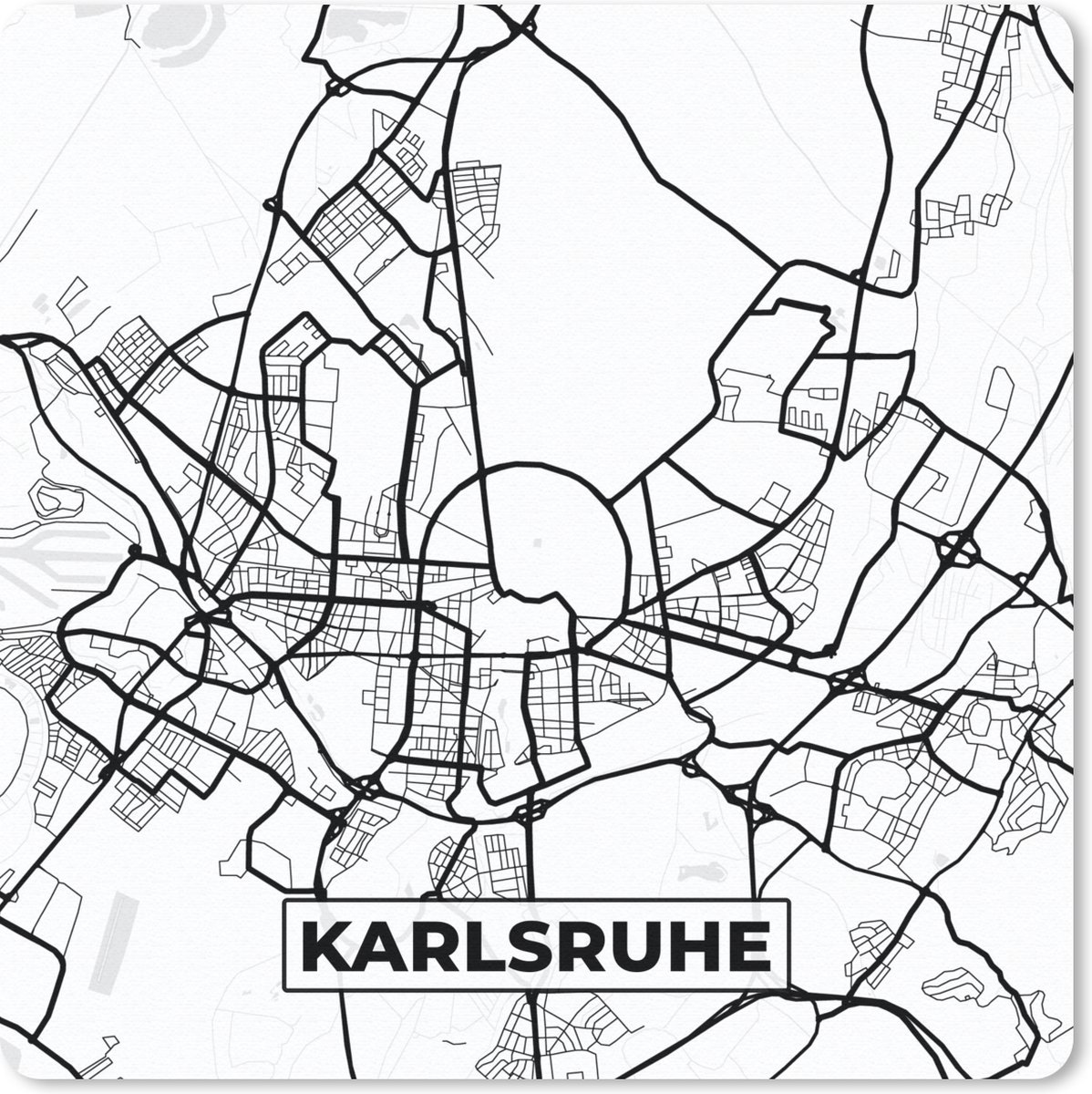 Muismat 20x20 cm - Mousepad Plattegrond - Karlsruhe - Kaart - Stadskaart - Muismatten - Stadskaart