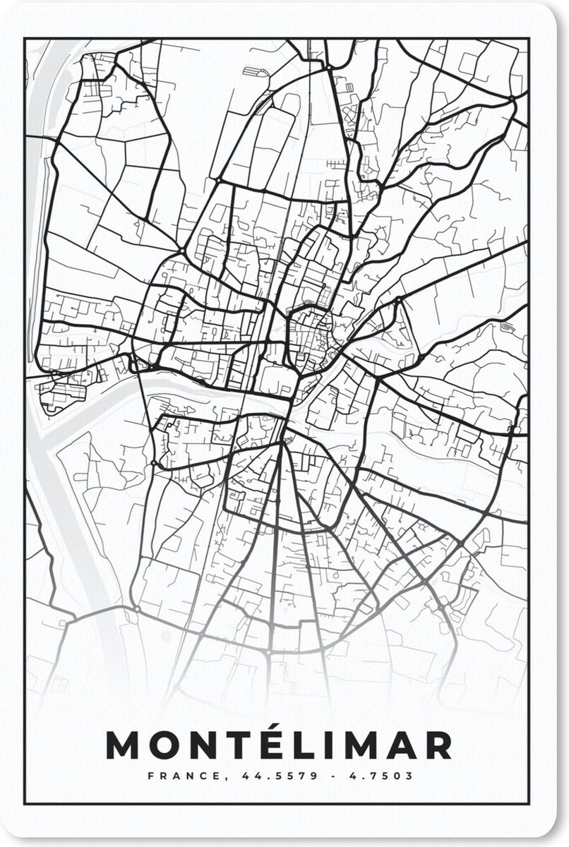 Muismat - Mousepad - Frankrijk – Plattegrond – Stadskaart – Montélimar - Kaart - Zwart wit - 18x27 cm - Muismatten