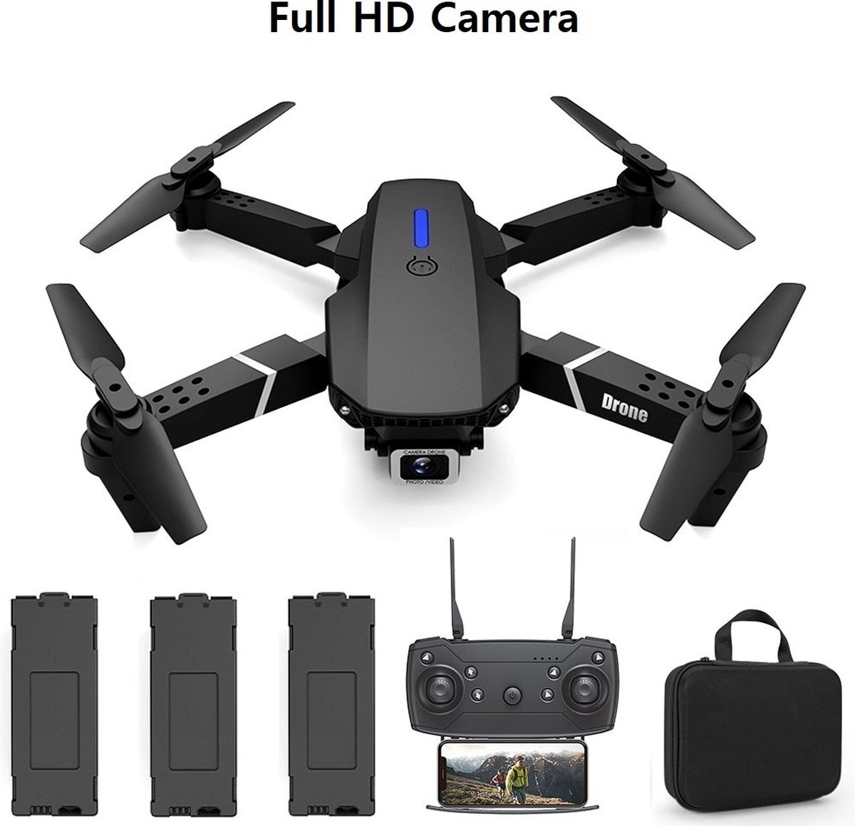 Quad Drone met camera en opbergtas - full HD - met 3 accu's