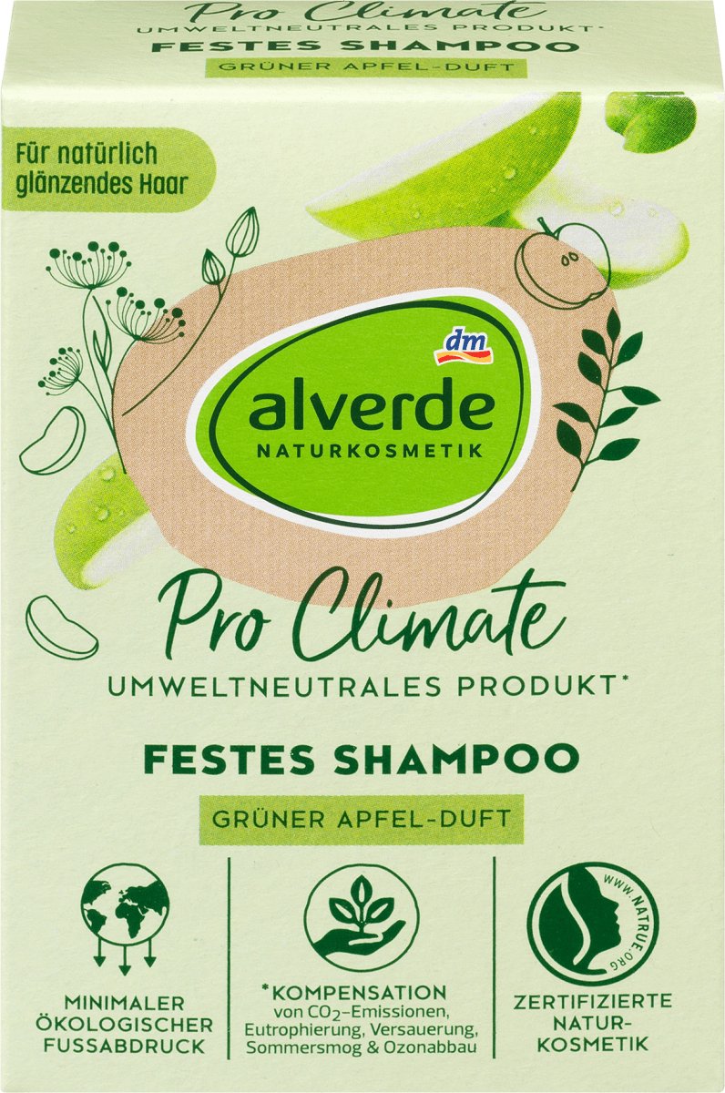 alverde NATURKOSMETIK Pro Climate Shampoo Bar Groene appelgeur, 60 g