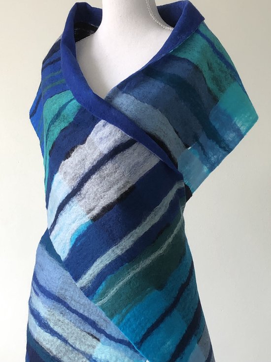 Echarpe feutrée artisanale en 100% laine mérinos - Turquoise / Menthe Foncé  - 206 x 31 cm | bol.com