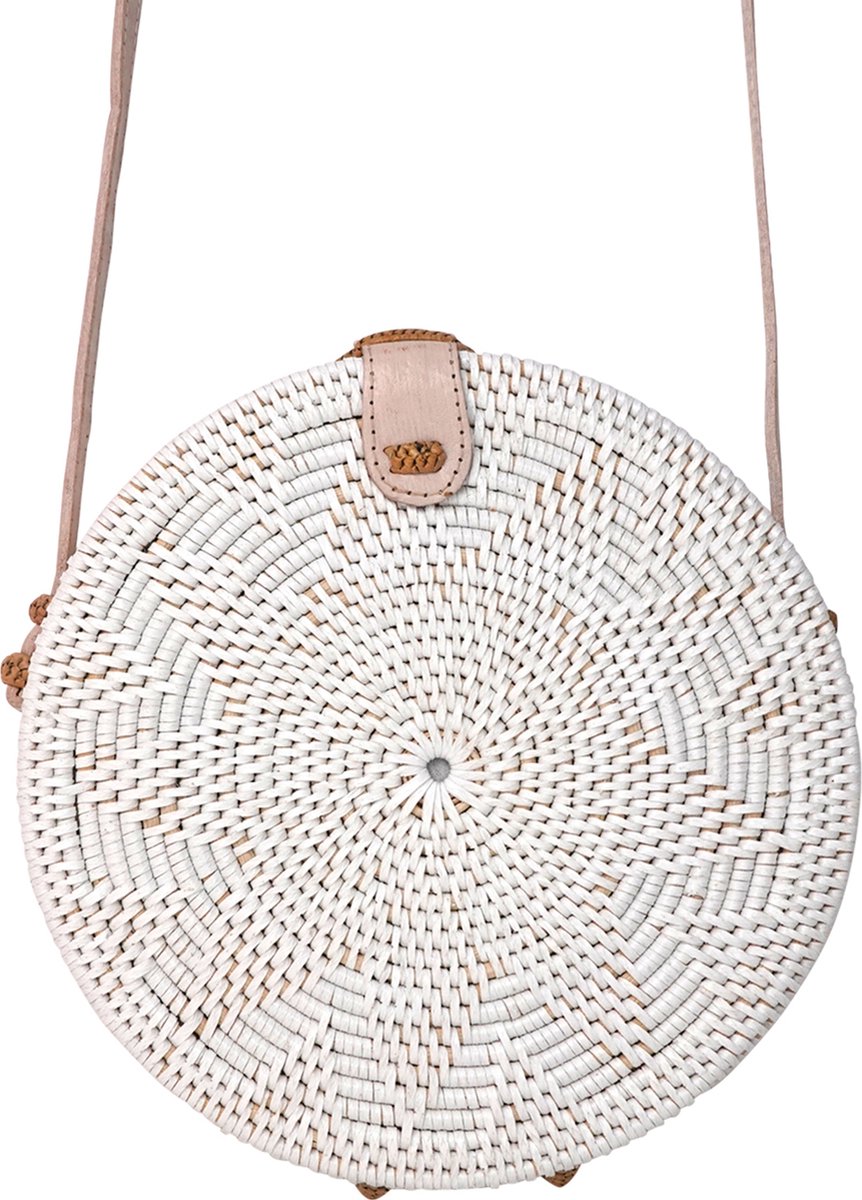 DUA Witte ronde rieten bali tas white round rattan bag