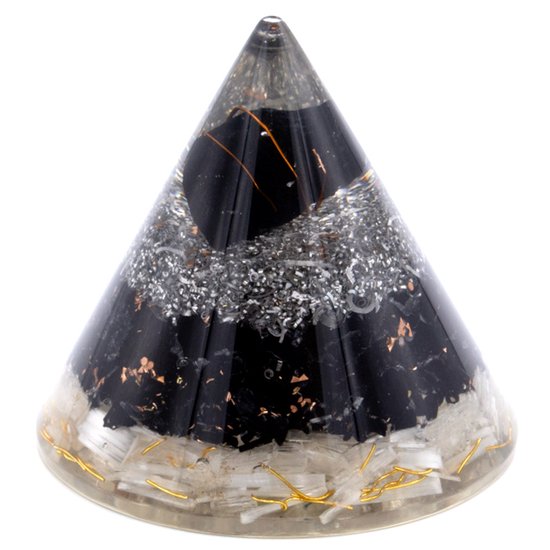 Grote Orgonite Kegel - Seleniet & Zwarte Toermalijn - 9x9x7cm - Spirituele Decoratie - Edelstenen & Mineralen