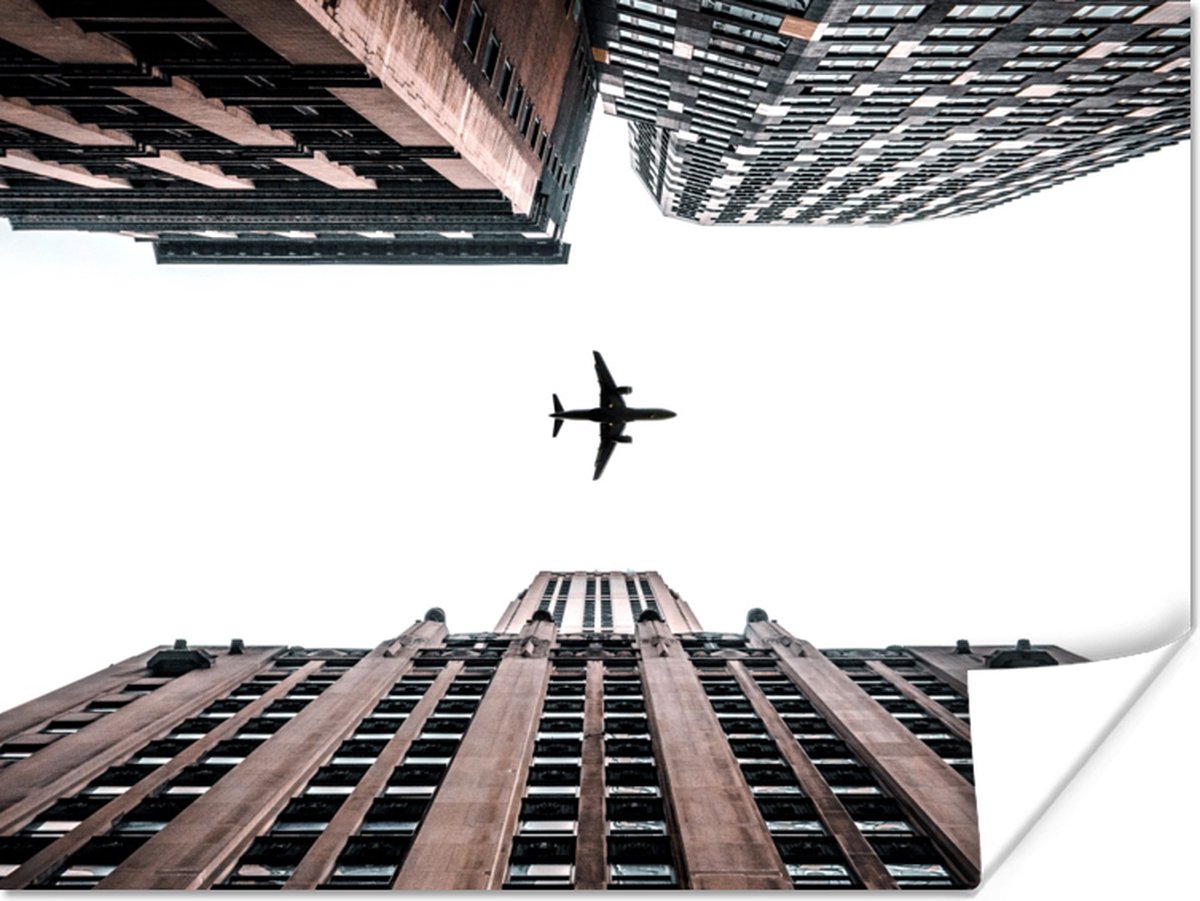 Poster Vliegtuig - Stad - Flat - 120x90 cm