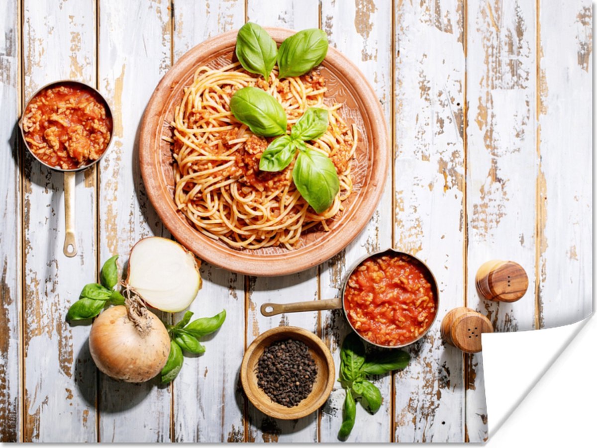 Poster Pasta - Basilicum - Groente - 80x60 cm