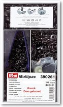 Prym 390261 Multipac drukknopen 15 mm 100 stuks, zwart metaal