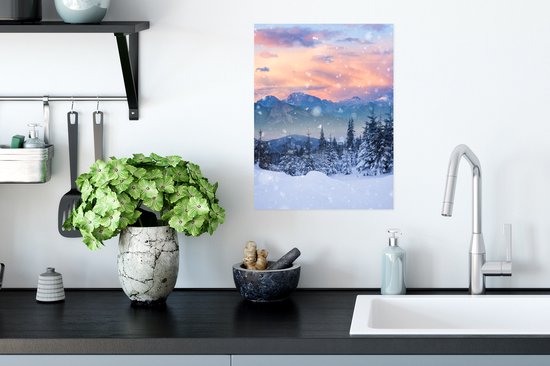 Affiche Neige - Ciel - Forêt - Hiver - 30x40 cm - Décorations de Noël de Noël pour l'intérieur - Noël