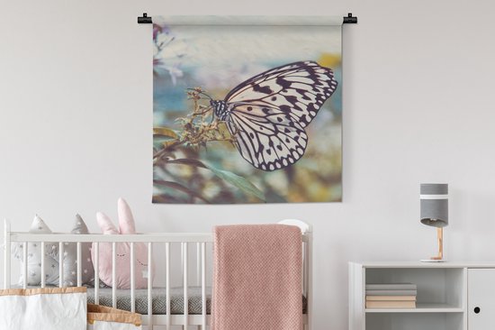 Tapisserie - Toile Murale - Papillon - Fleurs - Printemps - 90x90 cm - Tapisserie