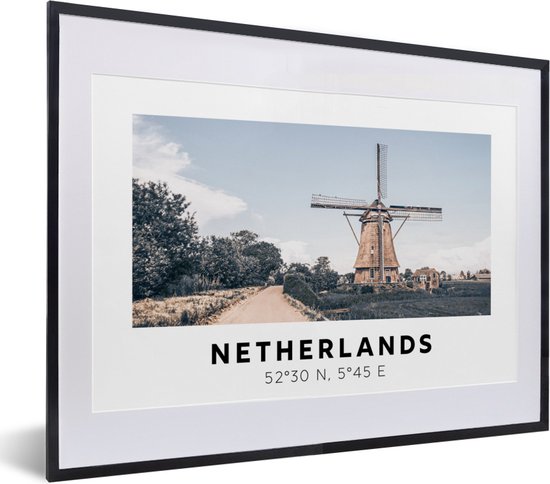 Fotolijst incl. Poster - Nederland - Windmolen - Zomer - 40x30 cm - Posterlijst