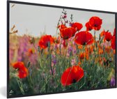 Fotolijst incl. Poster - Klaproos - Bloemen - Rood - Paars - Weide - 120x80 cm - Posterlijst
