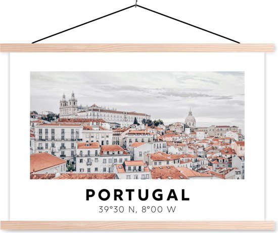 Porte-affiche avec affiche - Affiche scolaire - Portugal - Europe - Rouge - Skyline - 60x40 cm - lattes vierges