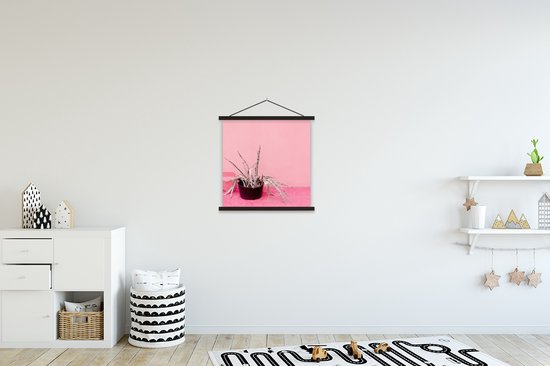 Porte-affiche avec affiche - Affiche scolaire - Été - Rose - Plantes - 40x40 cm - Lattes noires