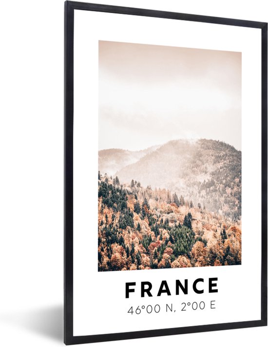 Fotolijst incl. Poster - Frankrijk - Bos - Herfst - Bergen - 20x30 cm - Posterlijst