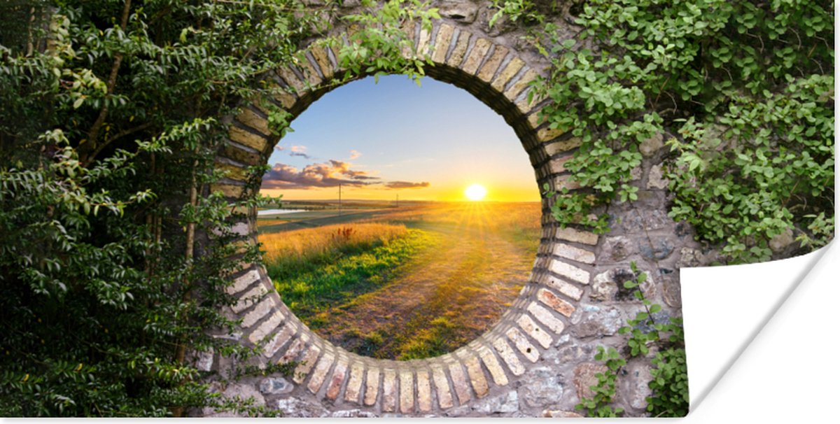 Poster Platteland - Doorkijk - Zon - 40x20 cm