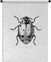 Wandkleed - Wanddoek - Vintage - Lieveheersbeestje - Insecten - Zwart wit - 90x120 cm - Wandtapijt