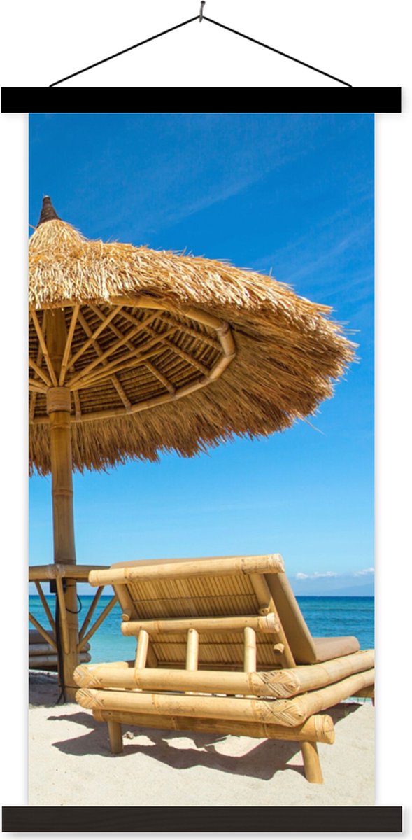 Posterhanger incl. Poster 40x80 cm - Schoolplaat - Strandstoel - Strand - Parasol - Zee -