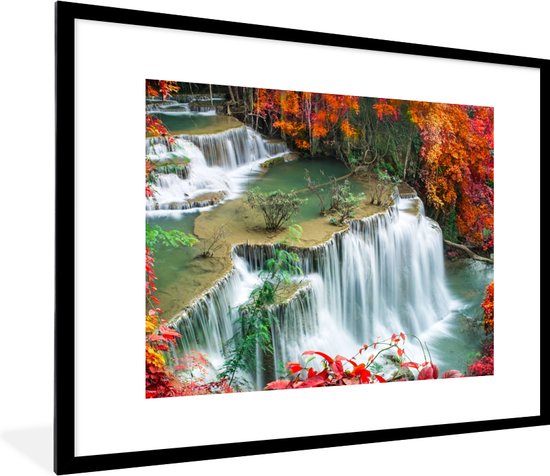 Fotolijst incl. Poster - Bomen - Waterval - Herfst - Natuur - 80x60 cm - Posterlijst