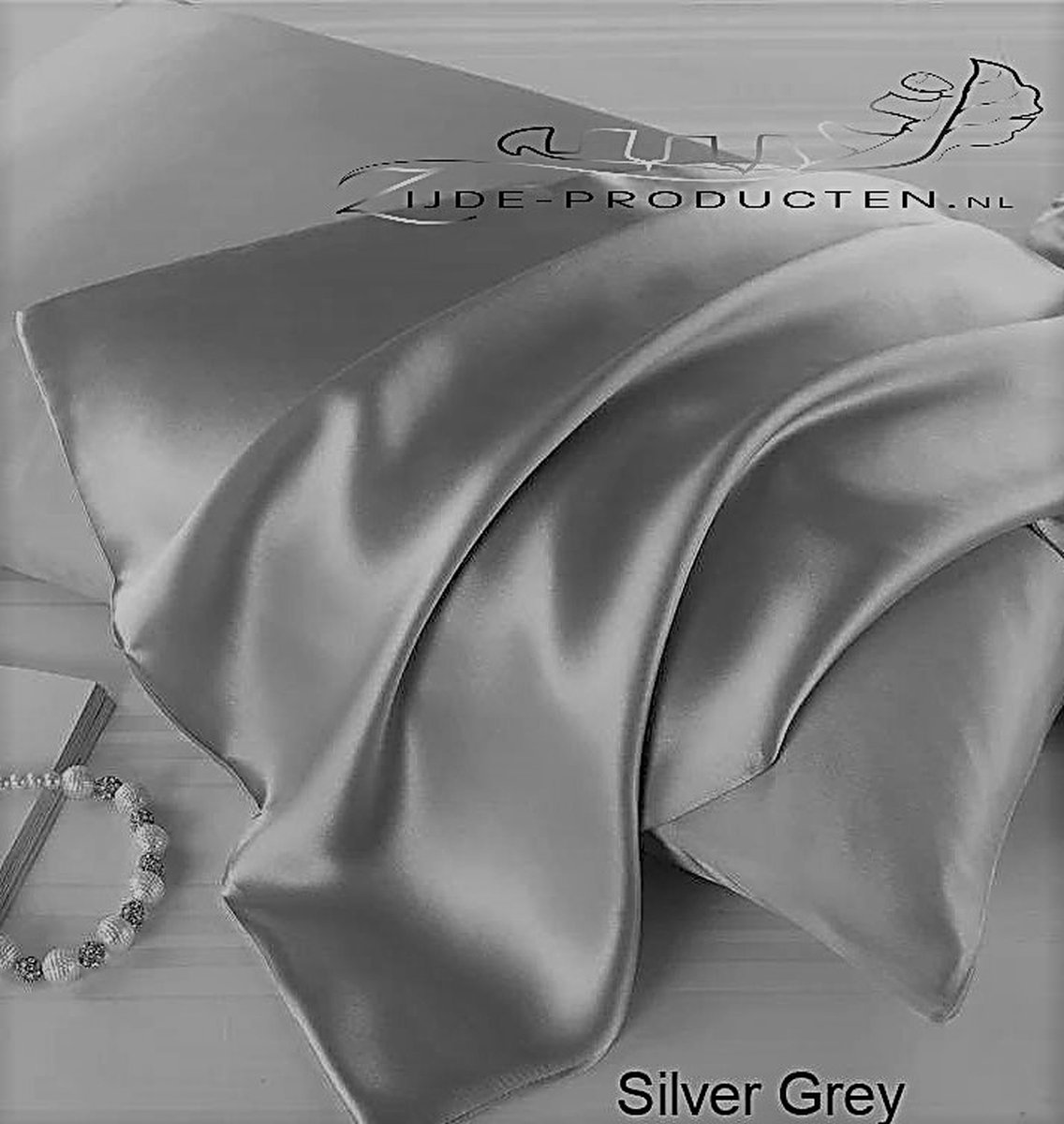 Zijden kussensloop, 100% moerbei zijde, klein defect, kwaliteit 19 Momme. Kleur zilver/grijs, maat 60x70 cm.