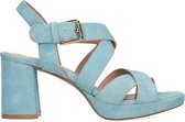 Manfield - Dames - Blauwe suède sandalen met hak - Maat 42