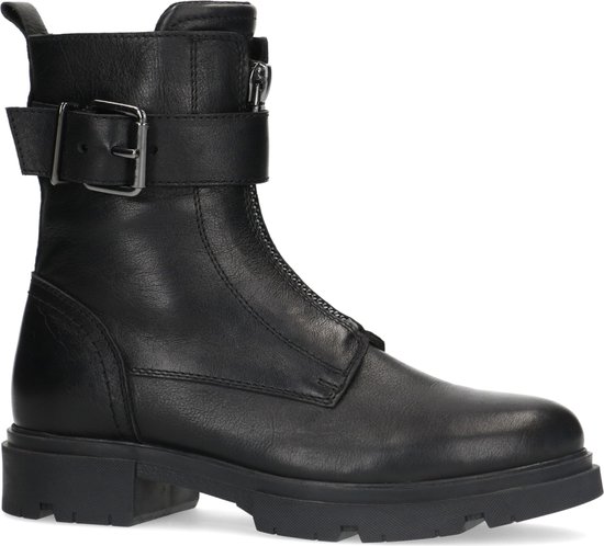 Sacha - Dames - Zwarte leren biker boots met gesp - Maat 40 | bol.com