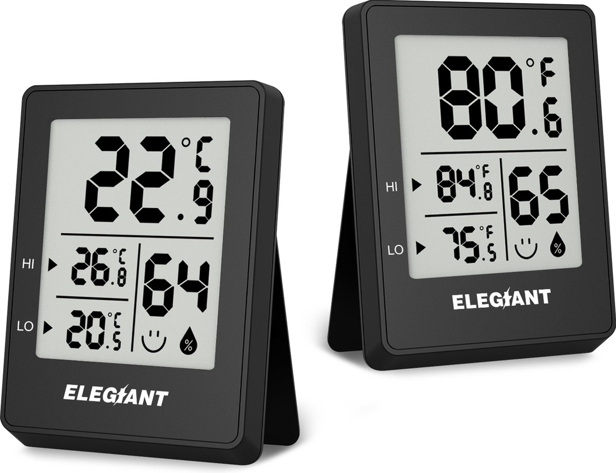 ELEGIANT Thermometers Hygrometers voor Buiten en Binnen 2 Stuks incl.Batterij