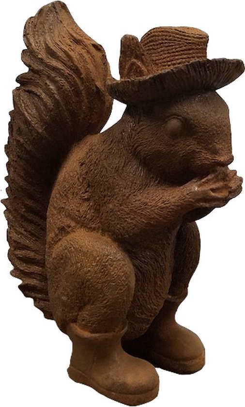 Gietijzeren eekhoorn met hoed 16x10x23 cm