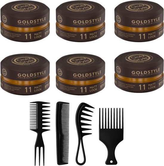 GoldStyle Styling Clay Wax – Matte Look & Ultra Strong Hold (900 ml) + 4-delige Kammenset - Gold Style Matt Look Styling Wax - Haar Wax Mannen