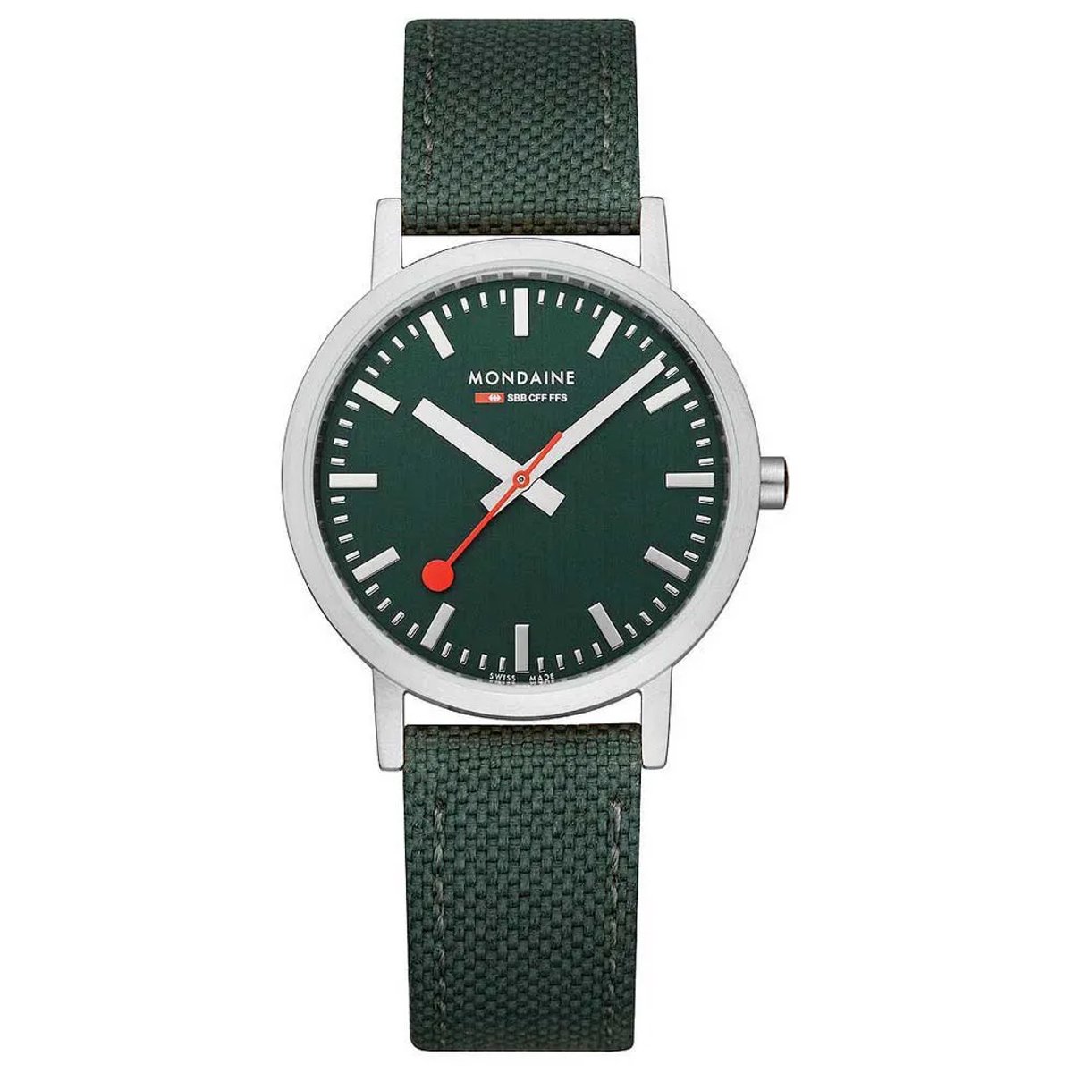 Mondaine M660.30314.60SBF Horloge - Textiel - Groen - 36mm
