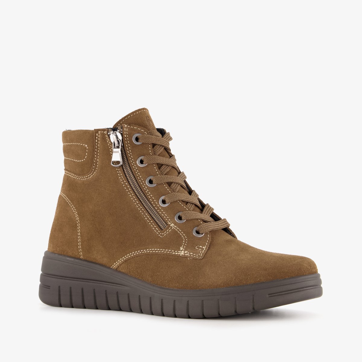 Hush Puppies suède dames veterboots bruin - Maat 41 - Echt leer - Uitneembare zool