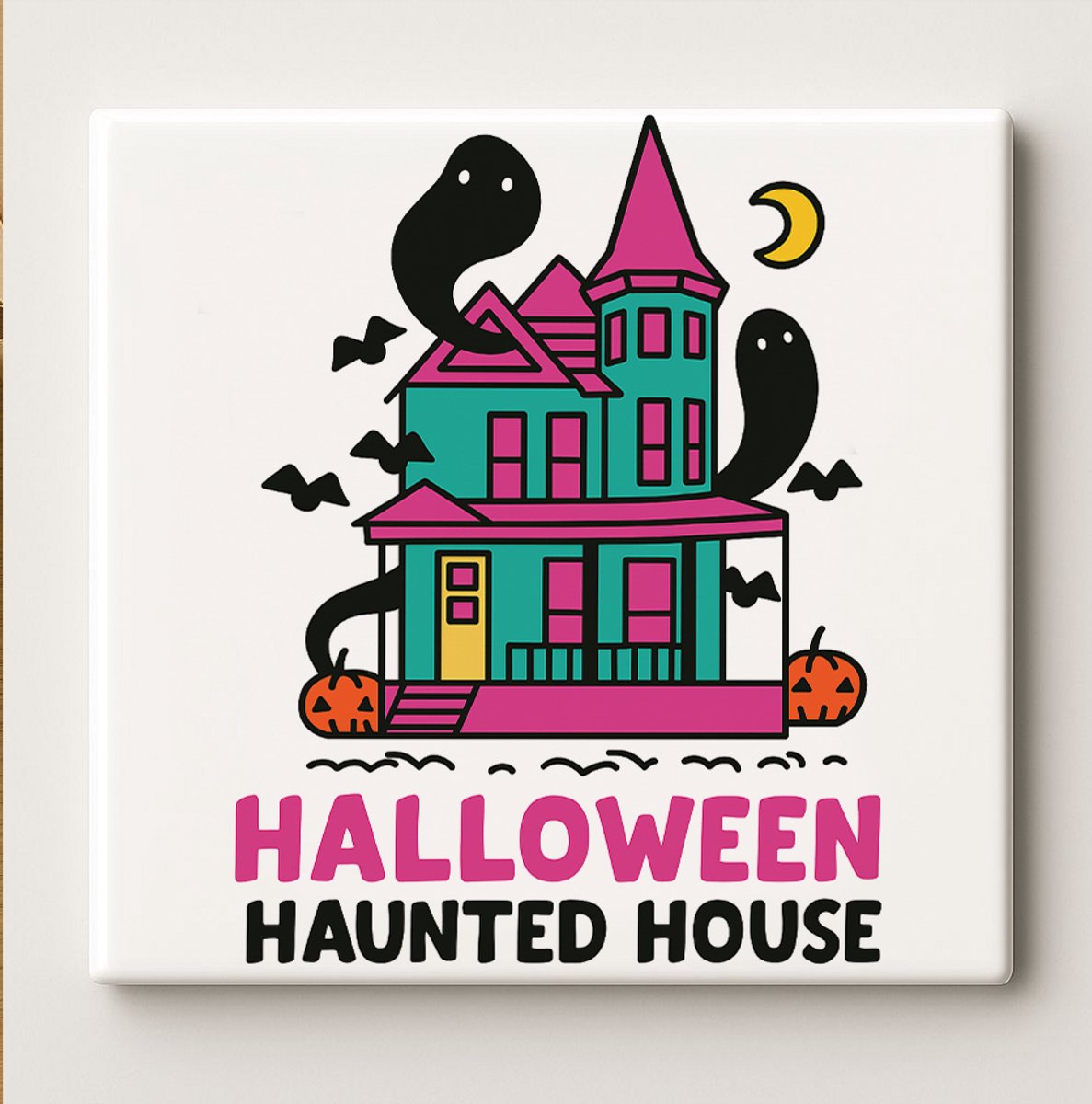 Nevolis Halloween Spookhuis Tegel 15x15 cm – Griezelige Keramische Wanddecoratie voor Halloween Versiering en Feestcadeau Multi Color