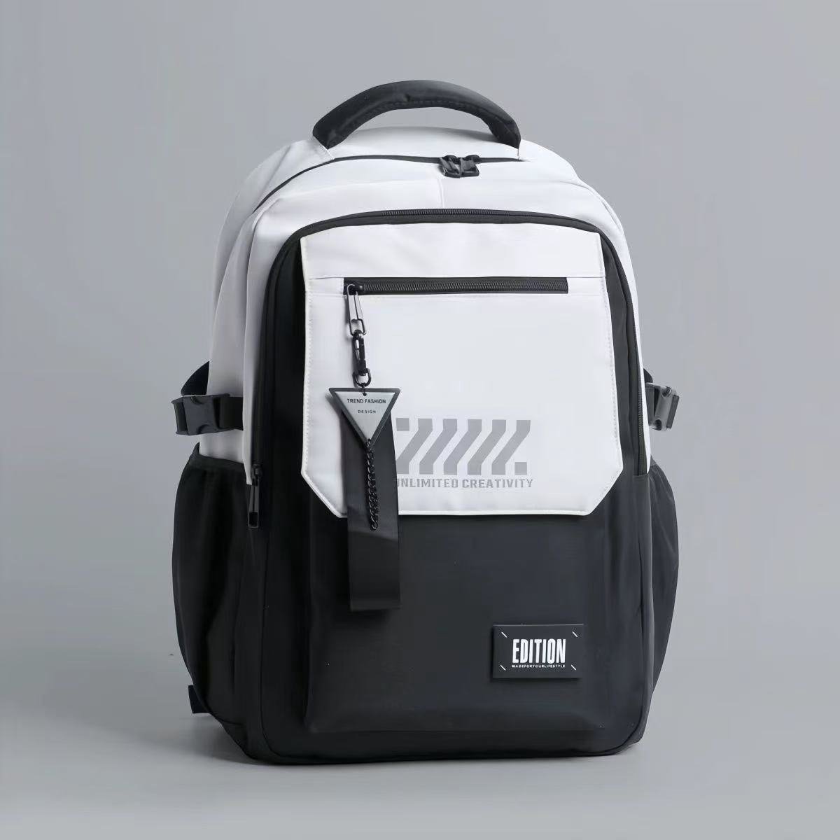TK-S Rugzak, Lichtgrijs-Zwart en Ruim, 32 Liter, 17,3 inch laptop, drankflesvak. (51x32x20cm)