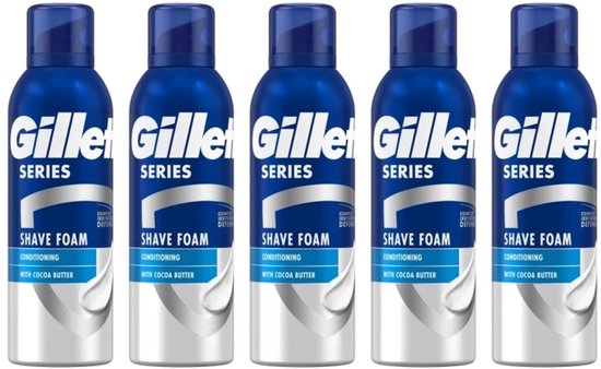 Crème à raser Gillette Series - Au beurre de cacao - 5 x 250 ml - Pack économique