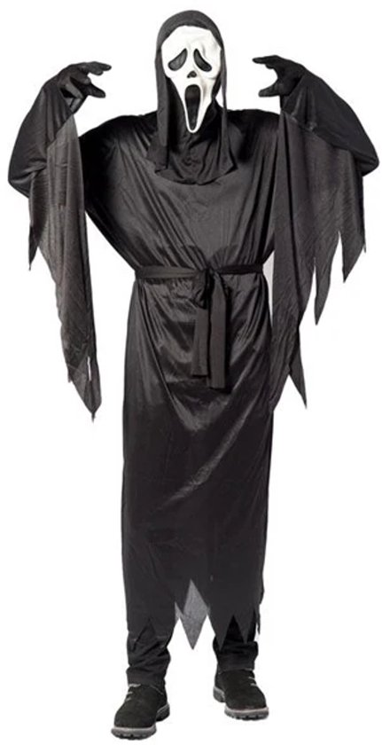 Partychimp 3-Delig Grim Reaper Kostuum Verkleedkleding Voor Volwassenen Halloween Kostuum Volwassenen Magere Hein - One-Size Fits Most - Gewaad + Capuchon + Riem Inbegrepen. Halloween Masker en Handschoenen Niet Inbegrepen