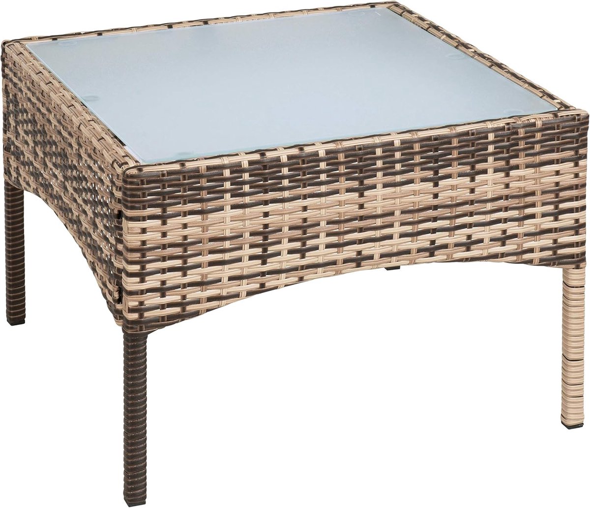 Polyrotan bijzettafel - Loungeset tafel tuintafel - Buitenontspanning - UV- en weerbestendig - 58 x 58 x 42 cm - Beige-bruin