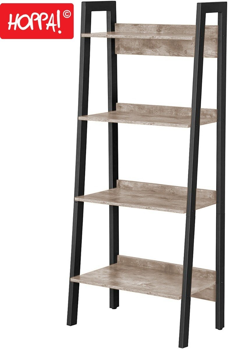 Hoppa! Boekenkast Industrieel | Greige/Zwart | 4 Niveaus | Hout/Metaal | 56 x 34 x 137.5 cm (B x D x H)