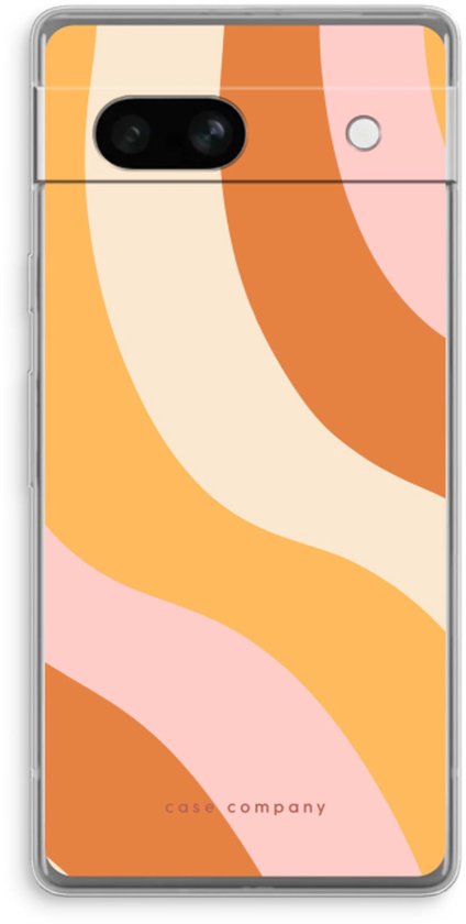 Google Pixel 7A hoesje in de kleur crème, oranje en roze met een golvend lijnenspel.
