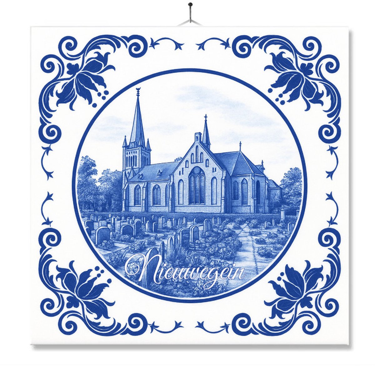 Tegel Met Opdruk | Nieuwegein | Delft Blauw | Cadeau | Inclusief Geschenkdoos | Standaard | Ophangsysteem