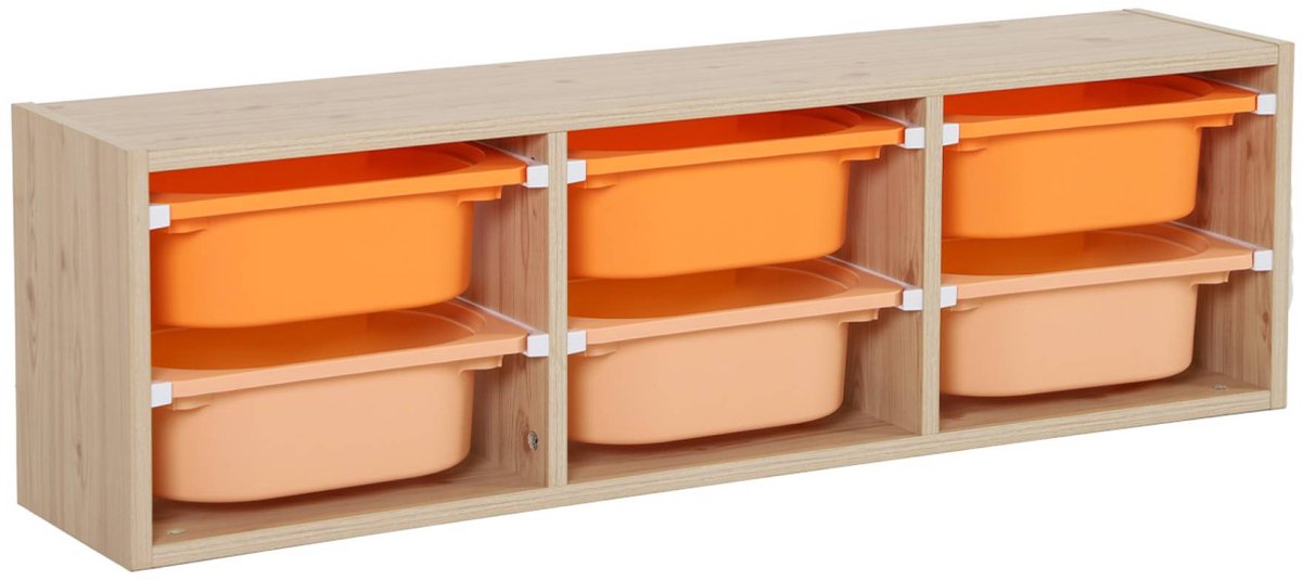 sweeek - Opbergmeubel naturel 6 gekleurde plastic bakken voor kinderen - sora